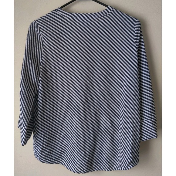 Liz Claiborne Women's 3/4 Sleeve Top Navy Blue/White Diagonal Stripe Size M - Picture 2 of 4